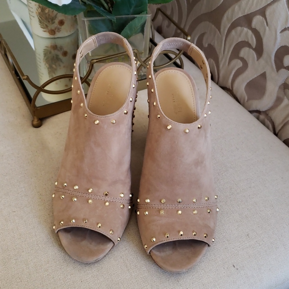 Michael Kors suede sling back gold stud heel